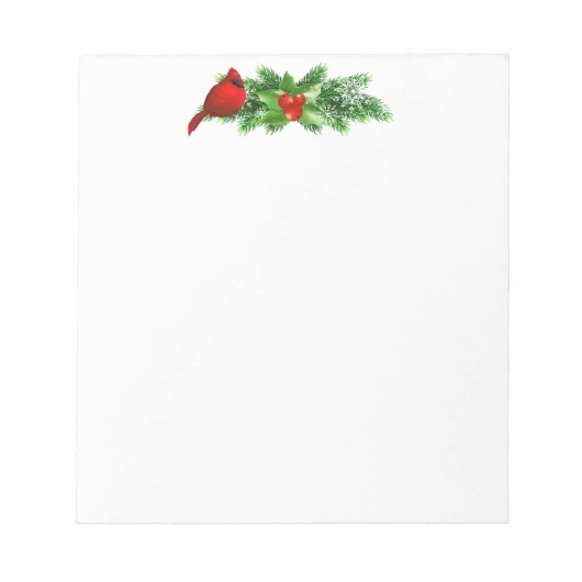 Weihnachts Notepad-Holly Bough/Kardinal Notizblock (Vorderseite)