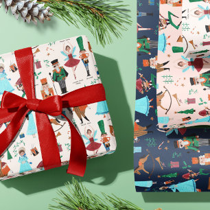 Weihnachts-Nussknacker-Ballett rosa blau ecru Geschenkpapier Set
