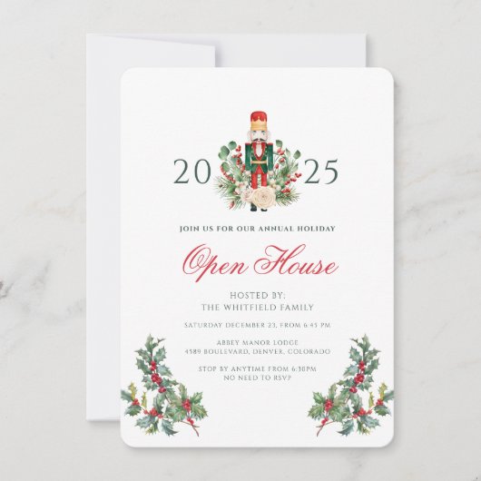 Weihnachts-Nussknacker-Beeren-Open-House-Urlaub Einladung (Vorderseite)