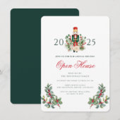 Weihnachts-Nussknacker-Beeren-Open-House-Urlaub Einladung (Vorne/Hinten)