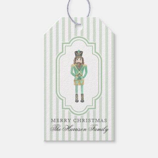 Weihnachts-Nussknacker in Preppy-Grün-Wasserfarbe Geschenkanhänger (Vorderseite)