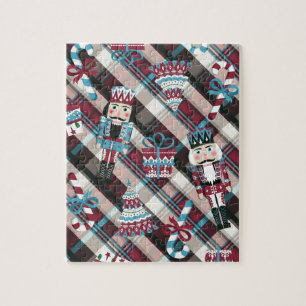 Weihnachts Nussknacker Kariert Blau Burgund Puzzle