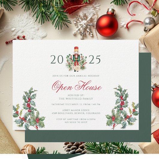 Weihnachts-Nussknacker-Open-House-Rote-Beeren Einladung