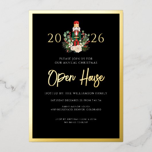 Weihnachts-Nussknacker-Open-House-Script Folieneinladung (Vorderseite)
