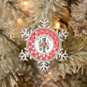 Weihnachts-Nutcracker 2 Red Diamonds Frame Schneeflocken Zinn-Ornament