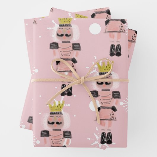 Weihnachts-Nutcracker-Figuren Hand gezeichnet Rosa Geschenkpapier Set (Beispiel)