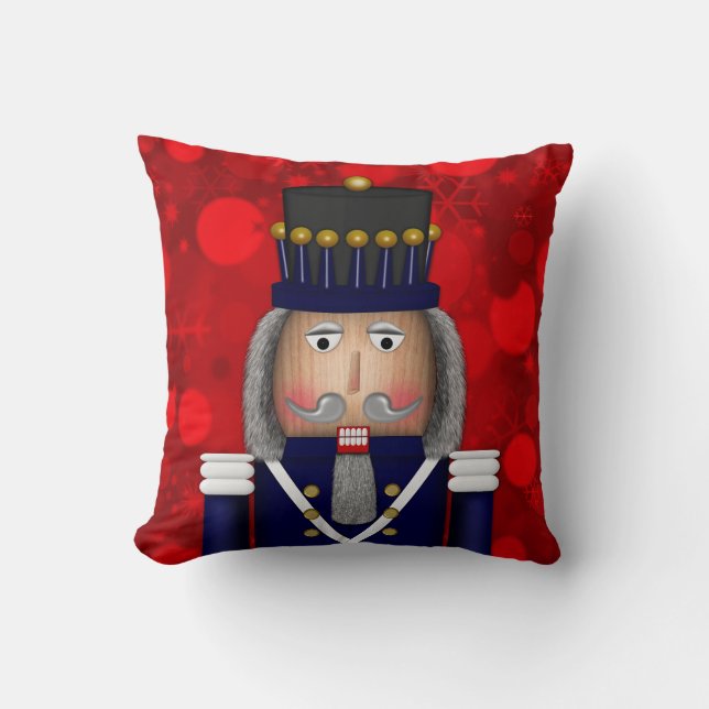 Weihnachts-Nutcracker-Gesicht, Blaues Kissen (Vorderseite)
