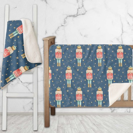 Weihnachts-Nutcracker Gold Starry Night Blue Sherpadecke