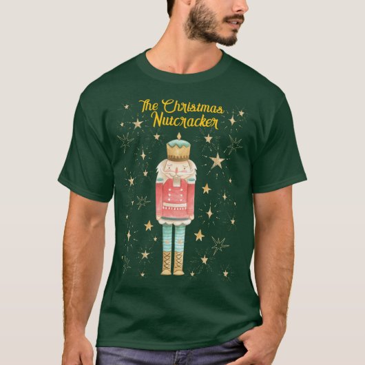 Weihnachts Nutcracker Gold Stars Forest Green T-Shirt (Vorderseite)