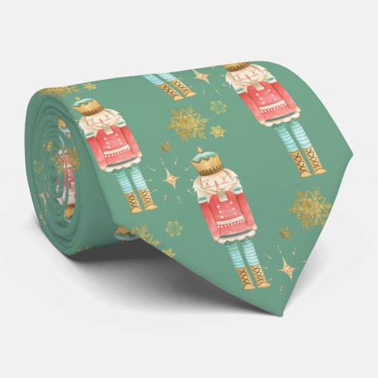 Weihnachts-Nutcracker Golden Snowflakes Green Krawatte (Gerollt)
