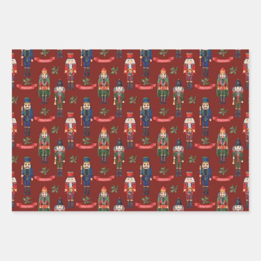 Weihnachts Nutcracker Holly Festive Patterns Geschenkpapier Set (Vorderseite)
