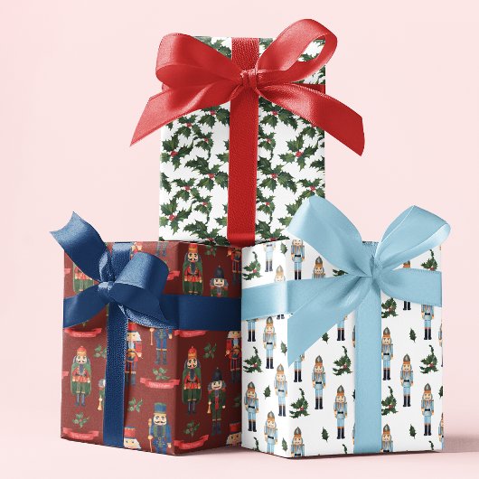 Weihnachts Nutcracker Holly Festive Patterns Geschenkpapier Set