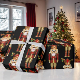 Weihnachts Nutcracker Red Gold & Black Geschenkpapier