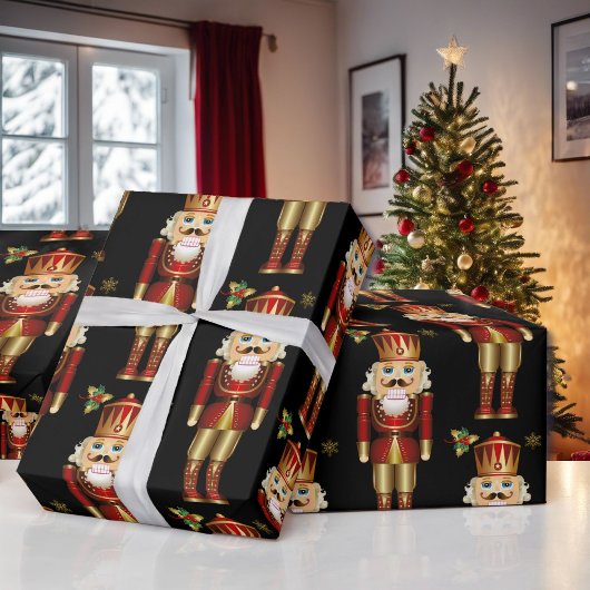 Weihnachts Nutcracker Red Gold & Black Geschenkpapier
