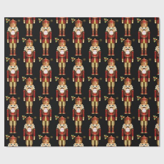 Weihnachts Nutcracker Red Gold & Black Geschenkpapier (Flach)