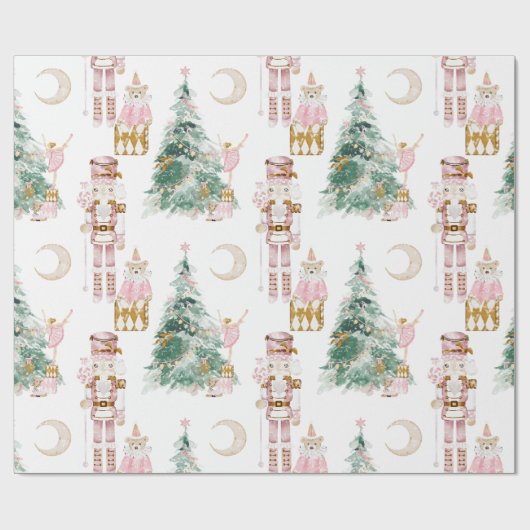 Weihnachts-Nutcracker-Rosa-Winterwunderland Geschenkpapier (Flach)
