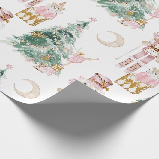 Weihnachts-Nutcracker-Rosa-Winterwunderland Geschenkpapier (Ecke)