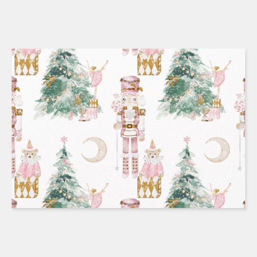 Weihnachts-Nutcracker-Rosa-Winterwunderland Geschenkpapier Set (Vorderseite 3)