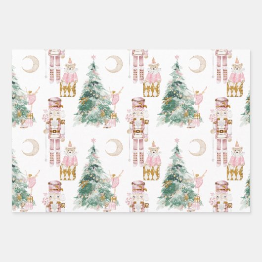 Weihnachts-Nutcracker-Rosa-Winterwunderland Geschenkpapier Set (Vorderseite)