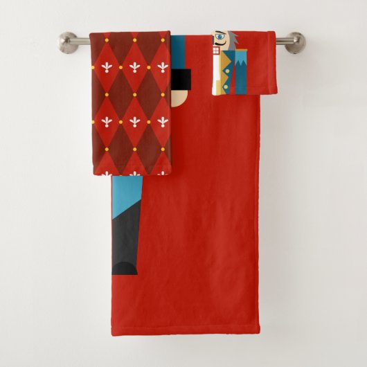 Weihnachts-Nutcracker Roter Hintergrund Badhandtuch Set (Insitu)