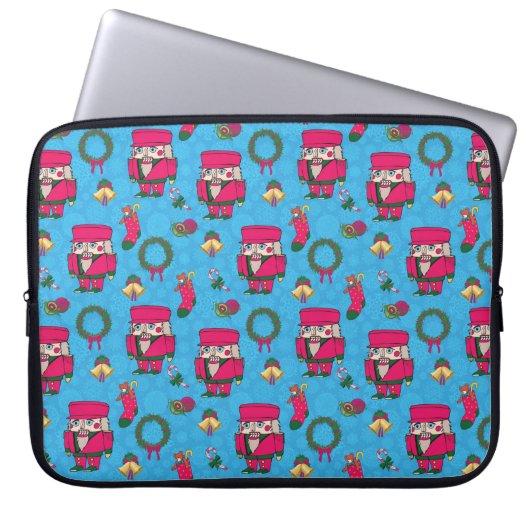 Weihnachts-Nutcracker-Spielzeug, Blaues Schneefloc Laptopschutzhülle (Vorderseite)