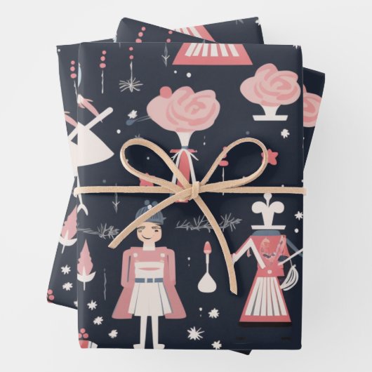 Weihnachts-Nutcracker-Themenmuster Geschenkpapier Set (Beispiel)