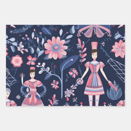 Weihnachts-Nutcracker-Themenmuster Geschenkpapier Set (Vorderseite)