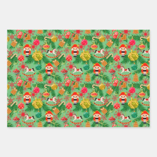 Weihnachts-Nutcracker Toy Soldiers Rocking Pferd Geschenkpapier Set (Vorderseite)