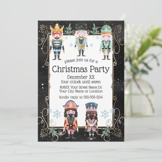 Weihnachts Nutcracker Toyota Soldaten Gold und Bla Einladung (Stehend Vorderseite)