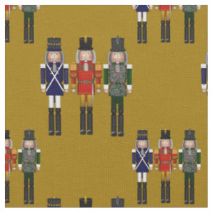 Weihnachts Nutcracker Trio Gold Fabric Stoff