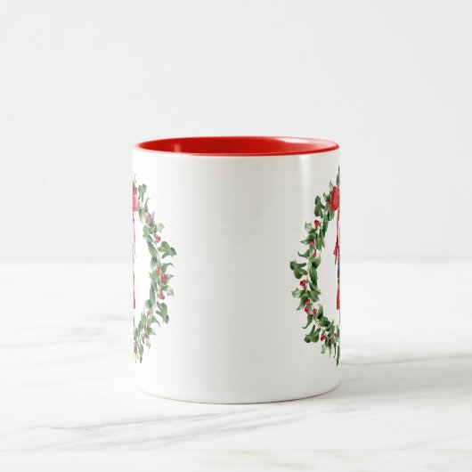 Weihnachts Nutcracker Wreath Red Bow Holiday Tasse (Mittel)