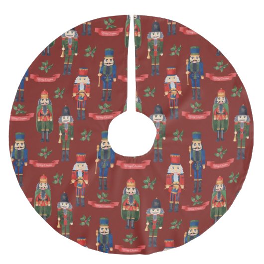 Weihnachts-Nutcrackers Frohe Weihnachten Rot Polyester Weihnachtsbaumdecke (Vorderseite)