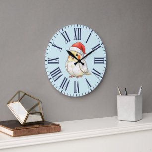 Weihnachts-Nymphensittich mit Weihnachtsmannmütze Große Wanduhr