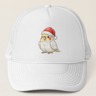Weihnachts-Nymphensittich mit Weihnachtsmannmütze Truckerkappe
