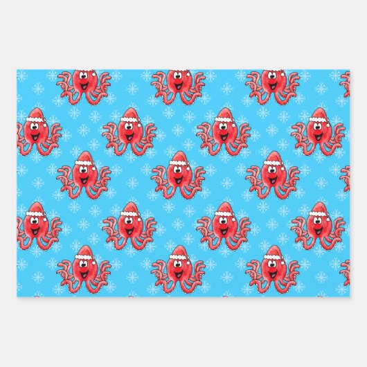 Weihnachts-Octopus-Muster Wildlife Nature Geschenkpapier Set (Vorderseite)