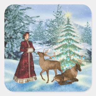 Weihnachts-oder Weihnachten-viktorianische Quadratischer Aufkleber