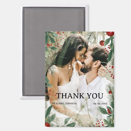 Weihnachts- oder Winterthemd Hochzeit Danke Magnet (Vorderseite/Rückseite)