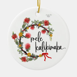 Weihnachts 'Ohi'a Lehua Kranz Porzellanschmuck Keramik Ornament
