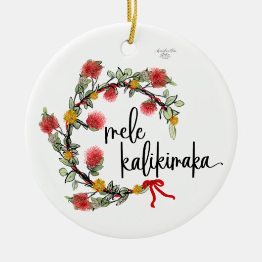 Weihnachts 'Ohi'a Lehua Kranz Porzellanschmuck Keramik Ornament (Vorne)