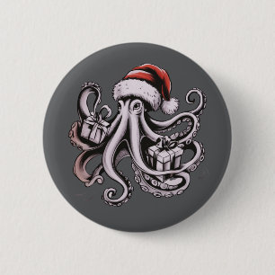 Weihnachts-Oktopus-Feiertag Santa Hut Xmas  Button