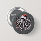 Weihnachts-Oktopus-Feiertag Santa Hut Xmas Button (Vorne & Hinten)