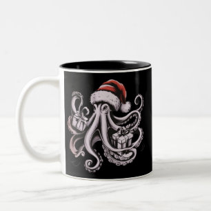 Weihnachts-Oktopus-Feiertag Santa Hut Xmas Zweifarbige Tasse