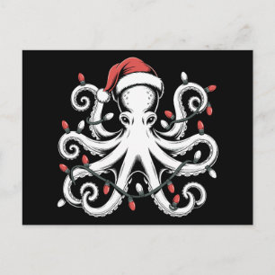 Weihnachts-Oktopus-Santa-Hut-Lichter Weihnachtsfer Feiertagspostkarte