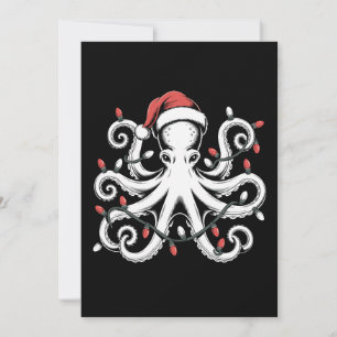Weihnachts-Oktopus-Santa-Hut-Lichter Xmas-Feiertag Einladung