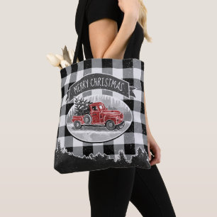 Weihnachts-Oldtimer-Roter LKW Weiße Buffalo-Karo Tasche