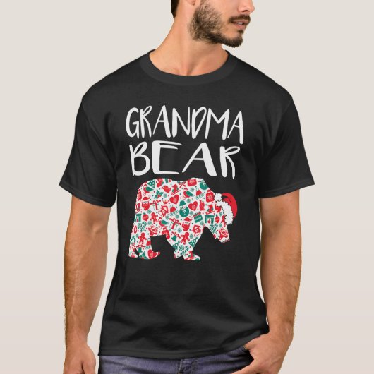 Weihnachts-Oma-Bären-Ornamente Weihnachtsmannmütze T-Shirt (Vorderseite)