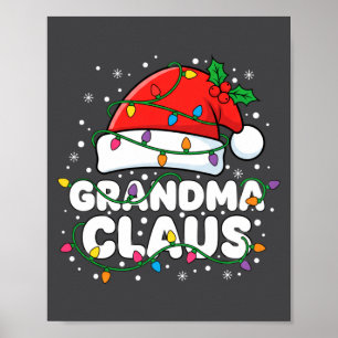 Weihnachts-Oma-Claus-Santa-Hut-Weihnachtslichter Poster
