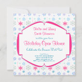 Weihnachts-Open House Farbenfrohe Schneeflocken Einladung (Rückseite)