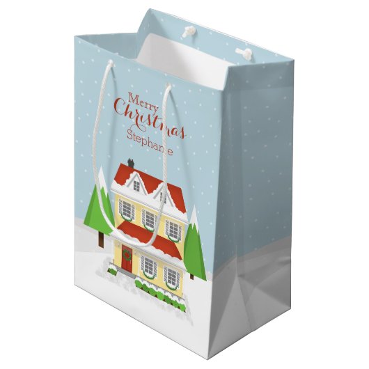 Weihnachts-Open-House Mittlere Geschenktüte (Vorderseite Schrägansicht)