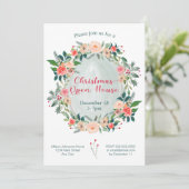 Weihnachts Open House Party Winter Floral Einladung (Stehend Vorderseite)